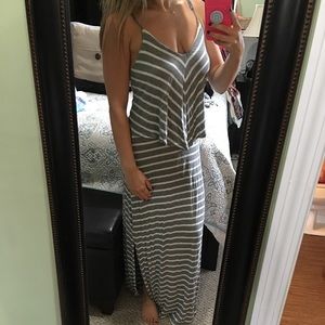 Gray and white striped maxi dress
